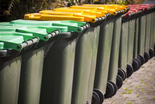 Recycled materials separated into bins for recovery